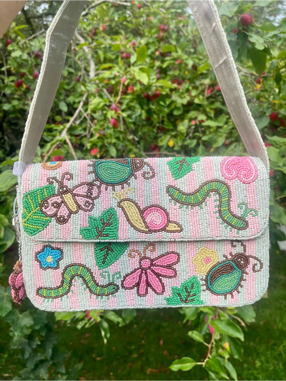 Viral Rare Caterpillar and Insect Beaded Bag with Charm. Brand new, never used. - Picture 11 of 12